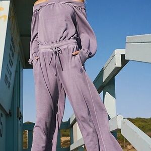 Free People Movement Purple Jumpsuit with Wide-Leg Design and Elastic Waistband